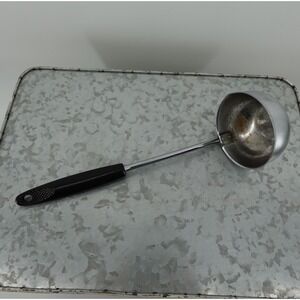Vintage EKCO Chromium Plated Soup Ladle Black Handle Made in USA Pour Spout